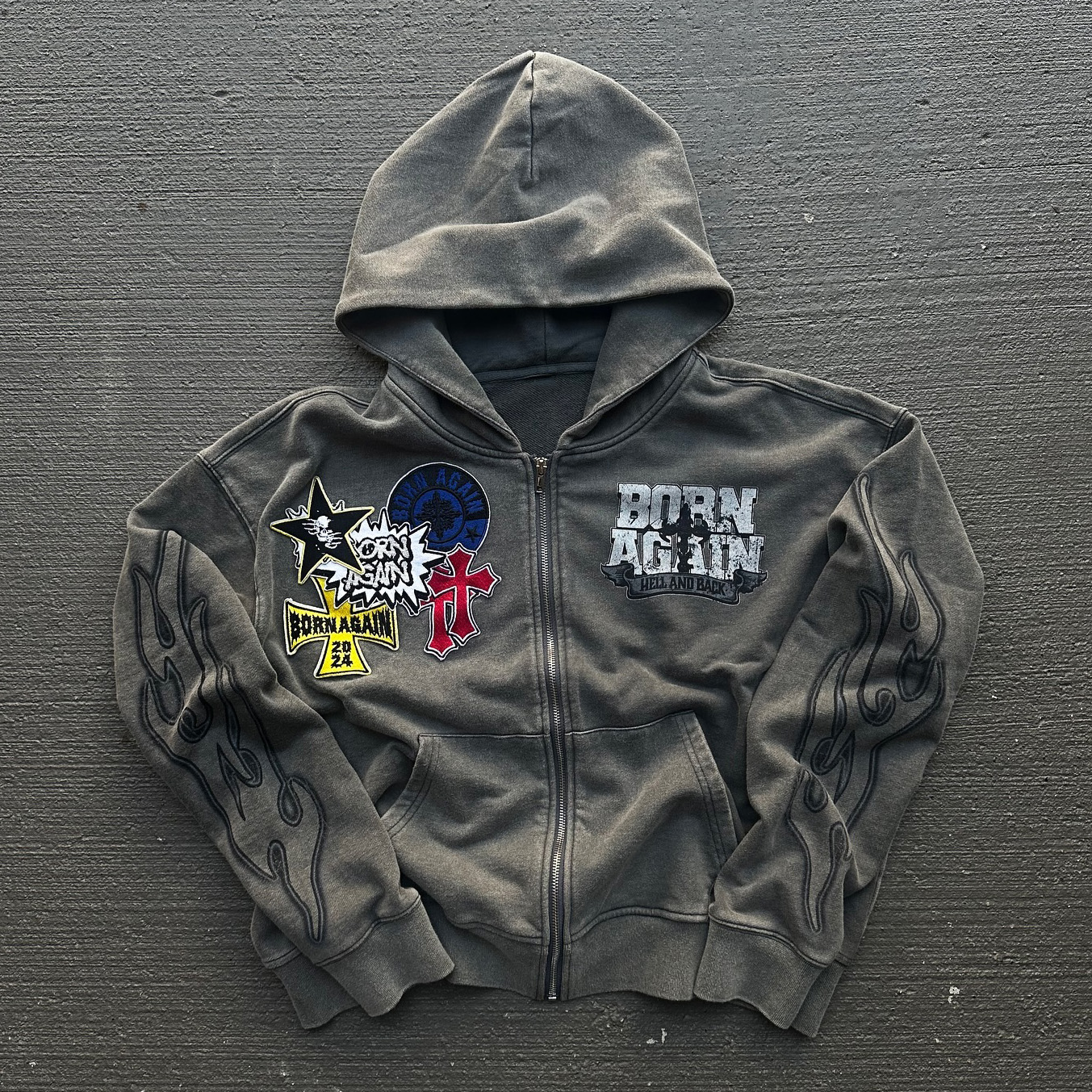 Born Again Print Long Sleeve Zipper Hoodies