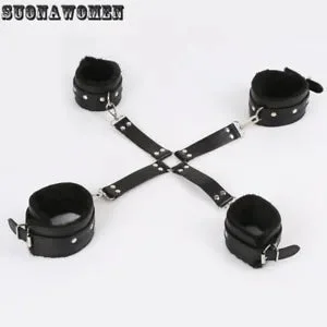 pornhint Pornhint PU Leather 4-Hooks Strap Heavy Duty Ankle Cuffs with Restraint Couples RolePlay