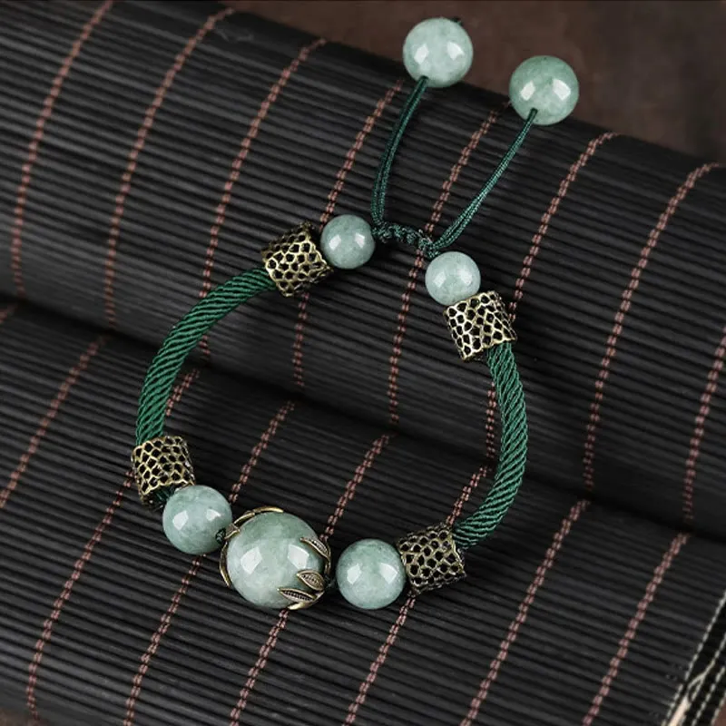 Handmade Green Rope Luck Jade Bead Prosperity Bracelet