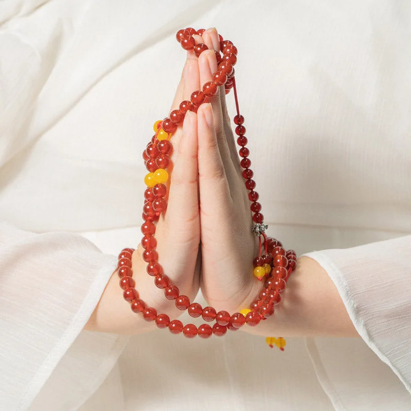 Natural Red Agate Yellow Agate 108 Beads Happiness Wealth Bracelet Mala
