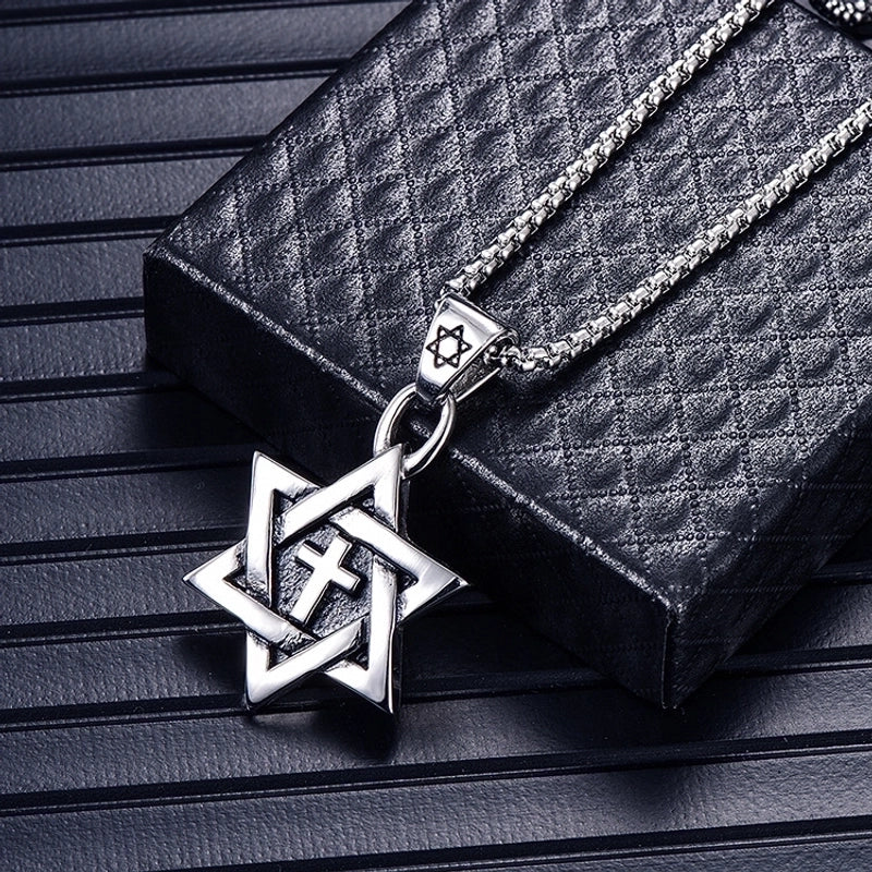 Hip-hop Hexagram Titanium Steel Men’s Charms Pendant Necklace