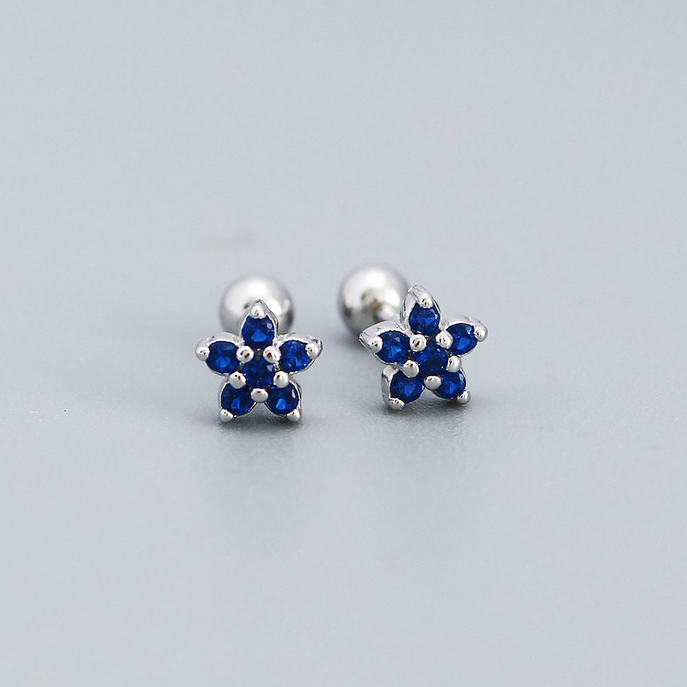 925 Sterling Silver Moderate Luxury Flower Silver Diamond Inlay Stud Earrings