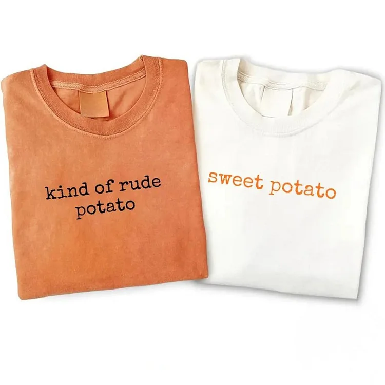 Comfort Colors Matching Thanksgiving T-shirt, Funny Couple Crewneck, Sweet Potato, Kind Of Rude Potato, Fall Season Husband Wife Gift