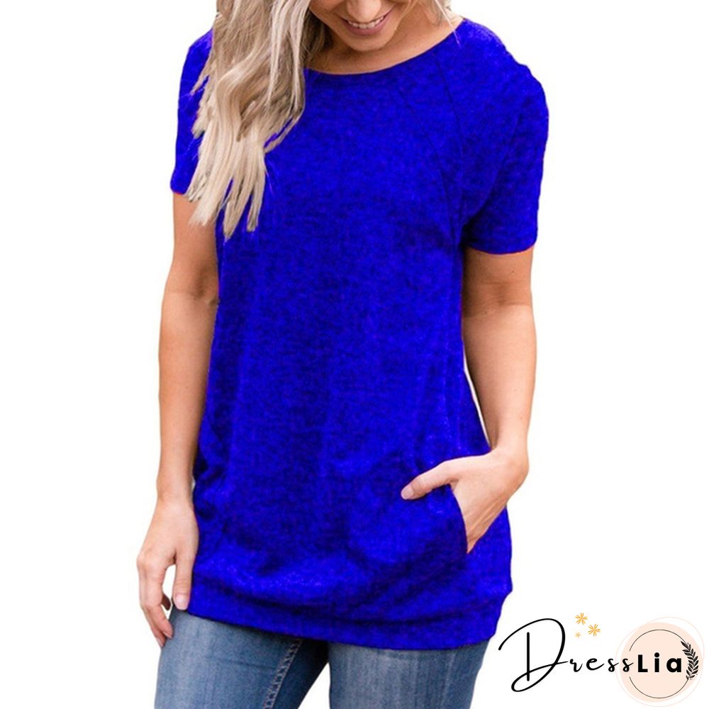 Women Summer Tops Femme Round Neck Loose Waist Shirts Casual Plus Size Elegant Ladies Fashion Cotton Pullovers Pure Color Short Sleeve Blouse Lady T Shirt XS-8XL