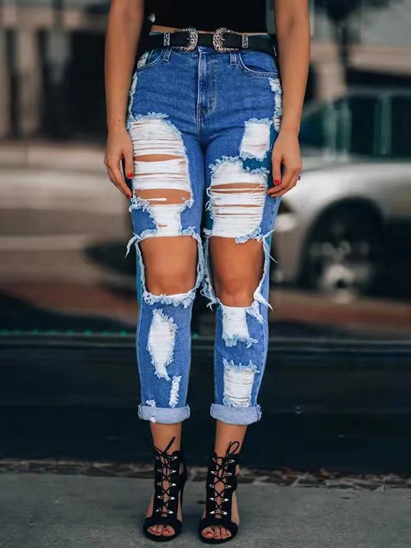 Women's Jeans Washed Ripped Casual Jeans