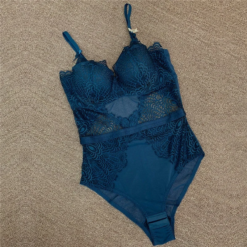 French Brand Super Push Up Bra Set Sexy Lace Bodycon Women Underwear Embroidery Hollow Corset Sleepwear Onesies Panties Set