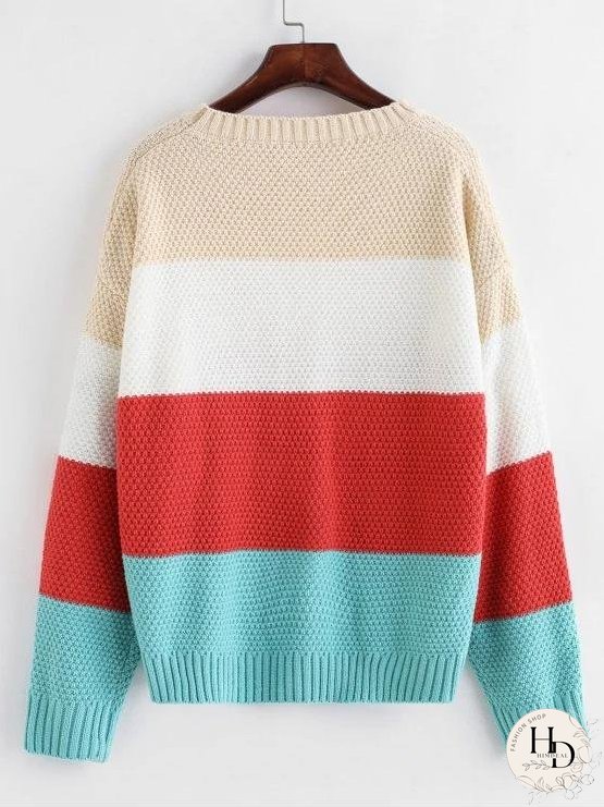 Color-blocking Drop Shoulder Textured Sweater