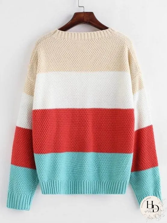 Color-blocking Drop Shoulder Textured Sweater