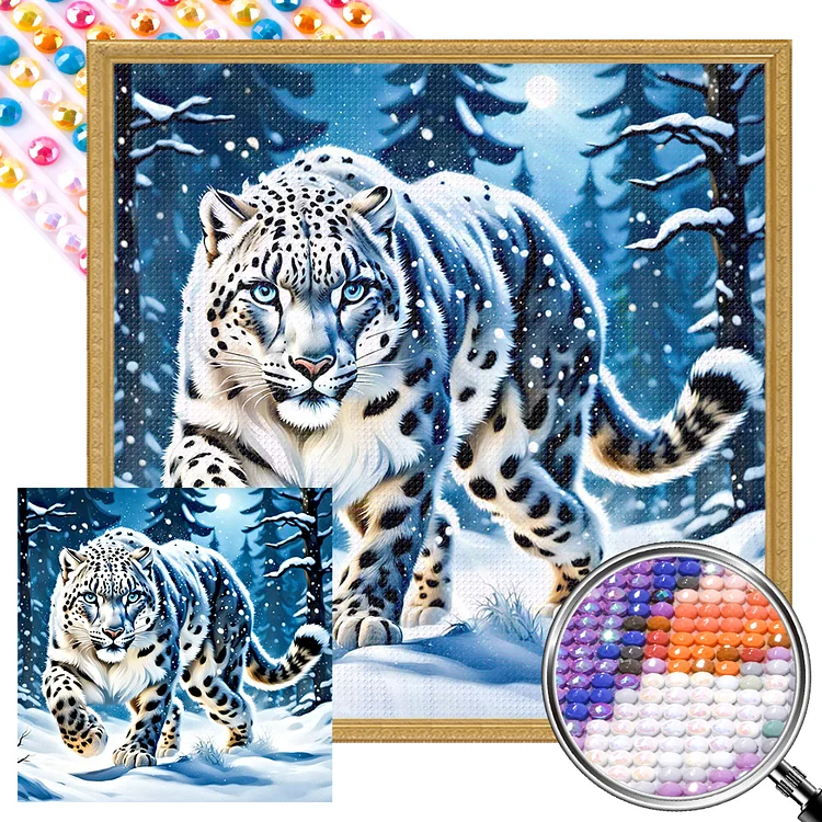 Snow Leopard In The Snow - AB Full Round Drill Diamond Painting - 40*40CM(Picture)