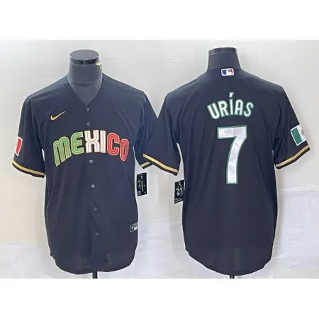 Men's Mexico Baseball #7 Julio Urias 2023 Black World Baseball With Patch Classic Stitched Jersey KJTL