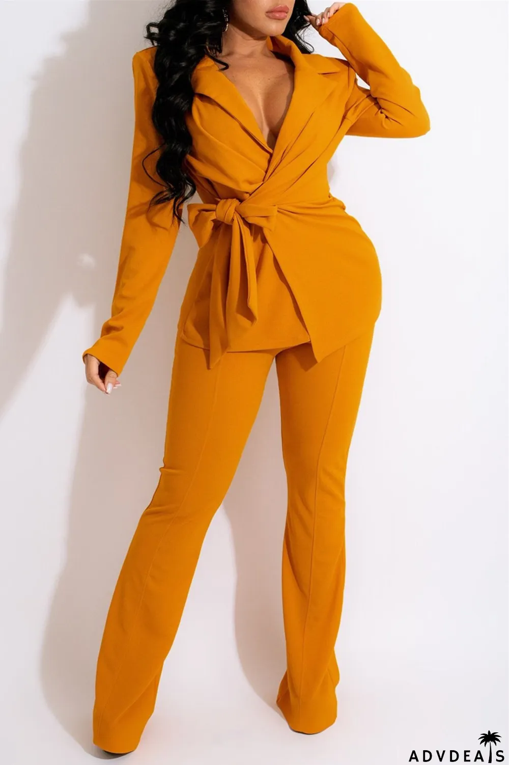 Purple Fashion Casual Solid Bandage Turndown Collar Long Sleeve Two Pieces