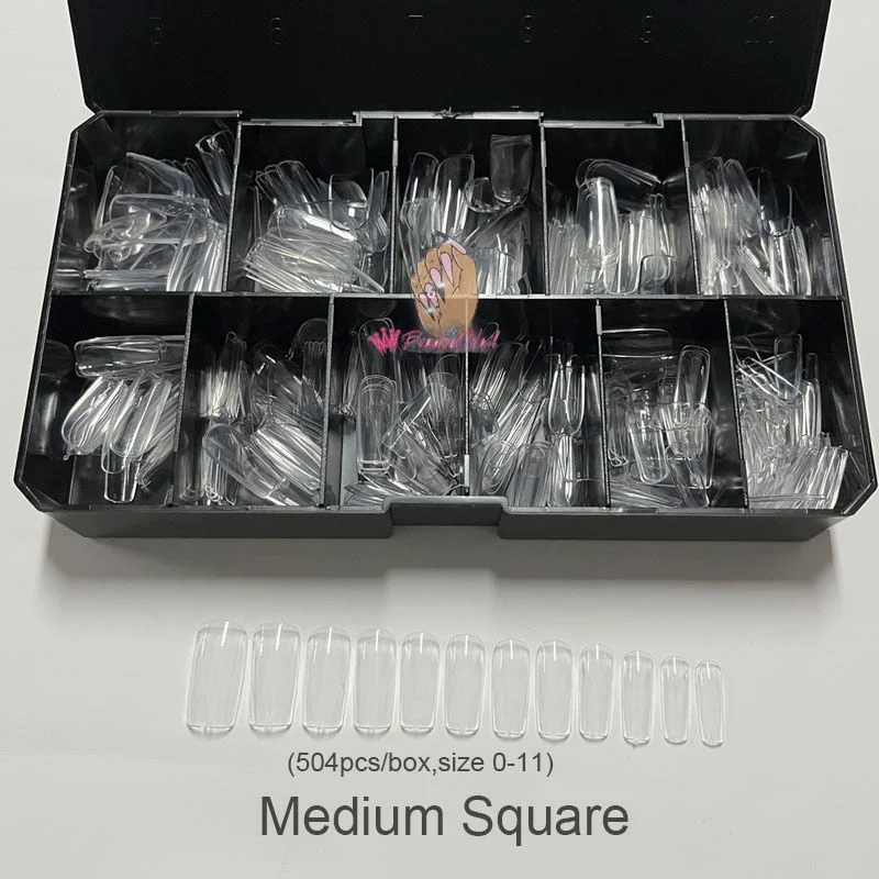 Gel X Nails Extension System Full Cover Sculpted Clear Square Medium Coffin Press On False Nail Tips-Nail Inspo