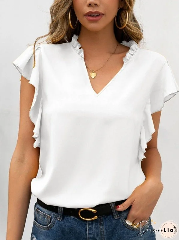 Ruffle Sleeve Casual V-Neck Shirt Top