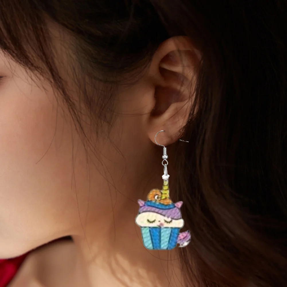 9 Pairs DIY Fruit Cake Candy Rainbow  Double Sided Diamond Painting DIY Earring Making Kit