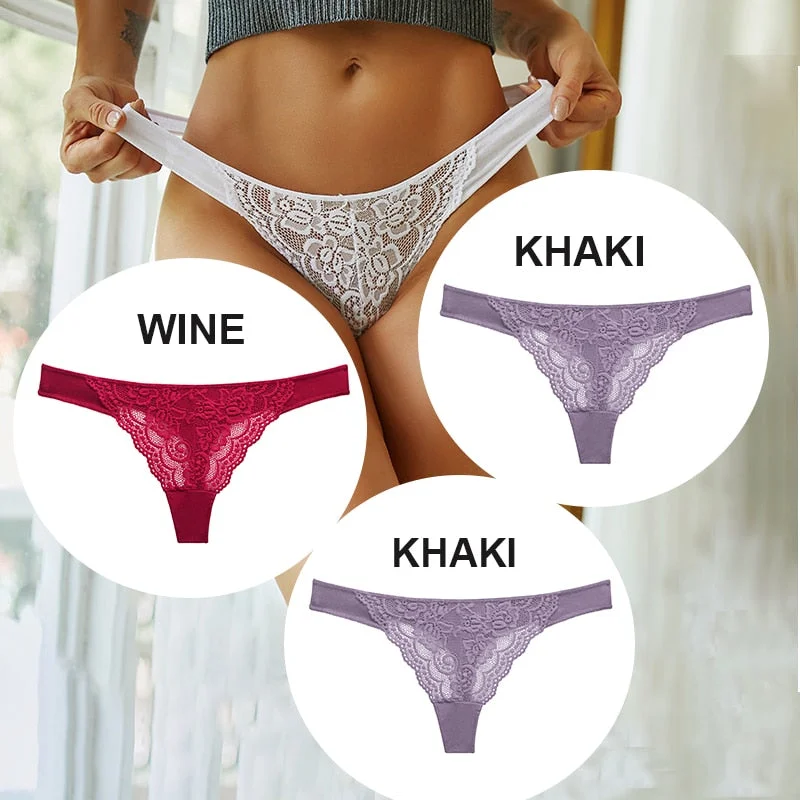 FINETOO 3PCS/Set M-XL Cotton G-string Women Lace Panties Sexy Woman Thong Underwear Lingerie Lace Pantys Femme T-Back Underpants