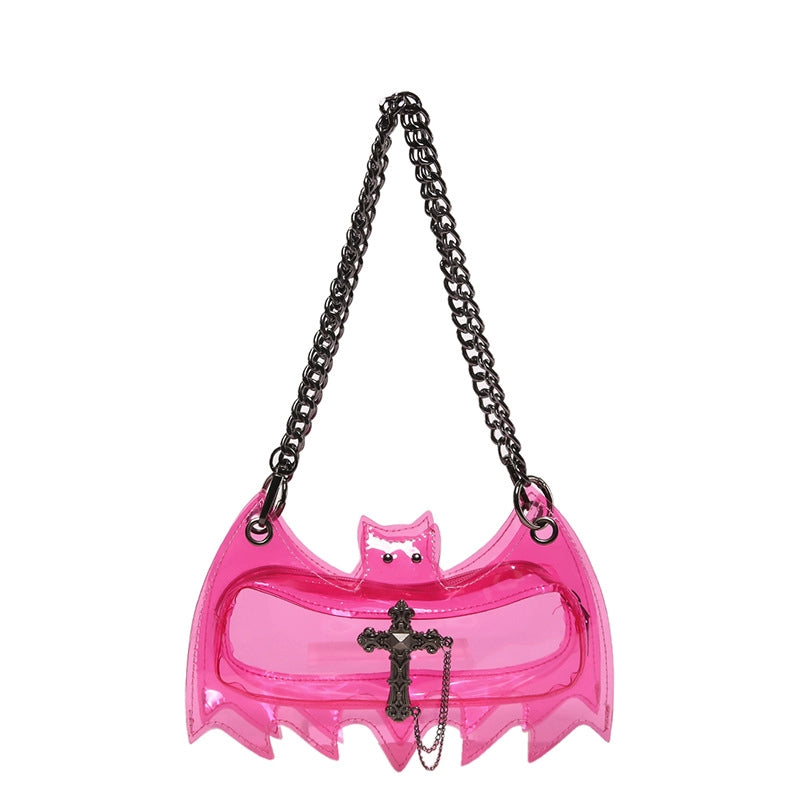 Halloween Women’s Small PVC Bat Streetwear Transparent Square Zipper Shoulder Bag Crossbody Bag
