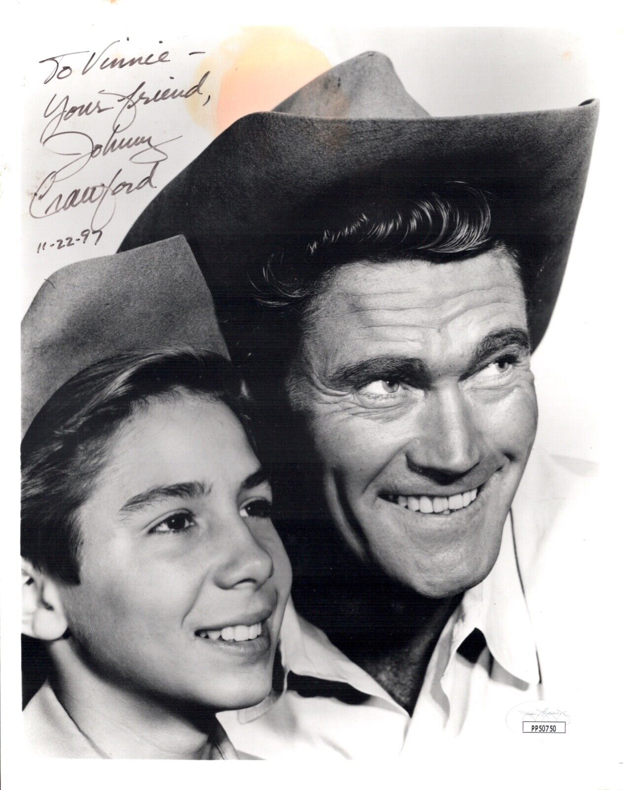 JOHNNY CRAWFORD Signed 8x10 THE RIFLEMAN Authentic Autograph JSA COA