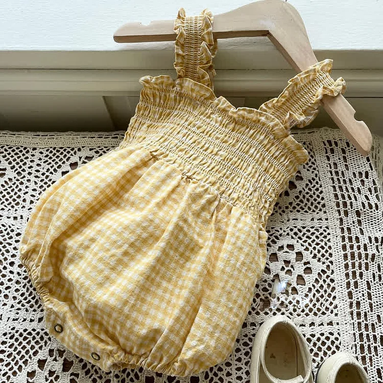 Baby Plaid Smocked Strap Bodysuit