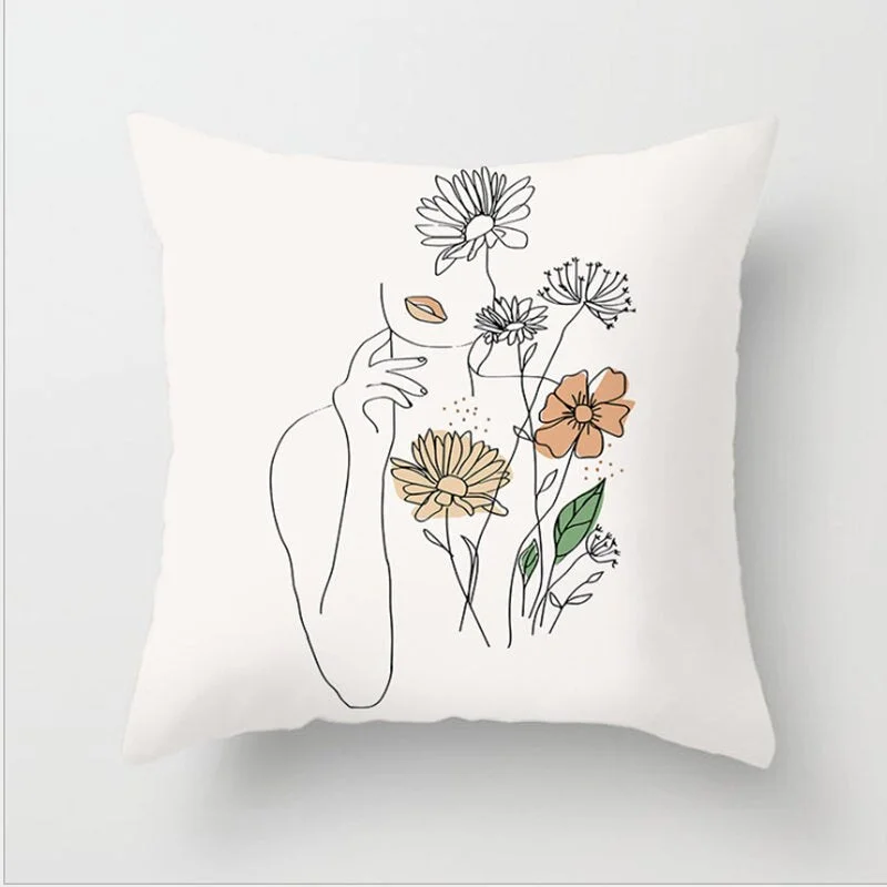 INS Nordic Morandi Cushion Cover Geometric Beauty Flower Art Pillow Cover Bed Car Office Decorative Pillowcase Modern Home Decor