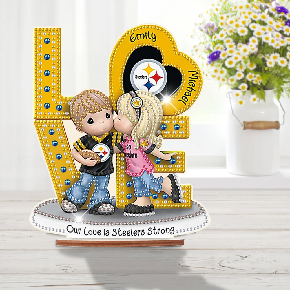 DIY LOVE Steelers Wooden Special Shape Diamond Painting Desktop Ornaments for Home Decor