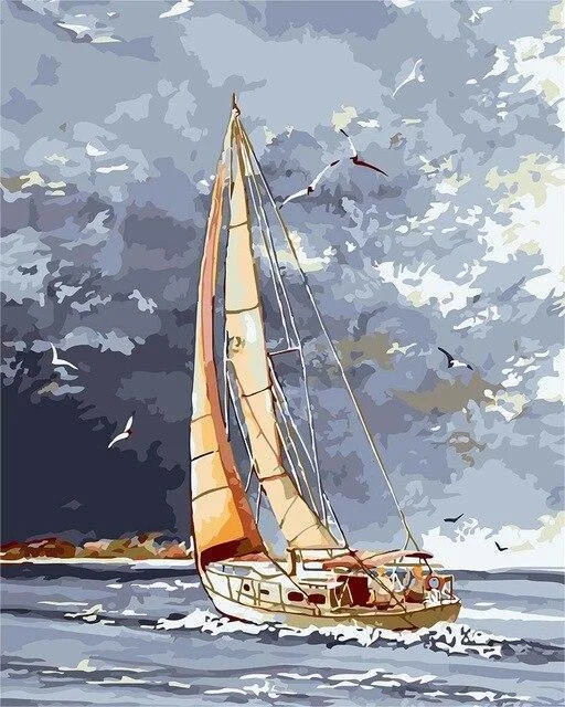 Watercolor Boats - Seascape Paint By Numbers DQ39149