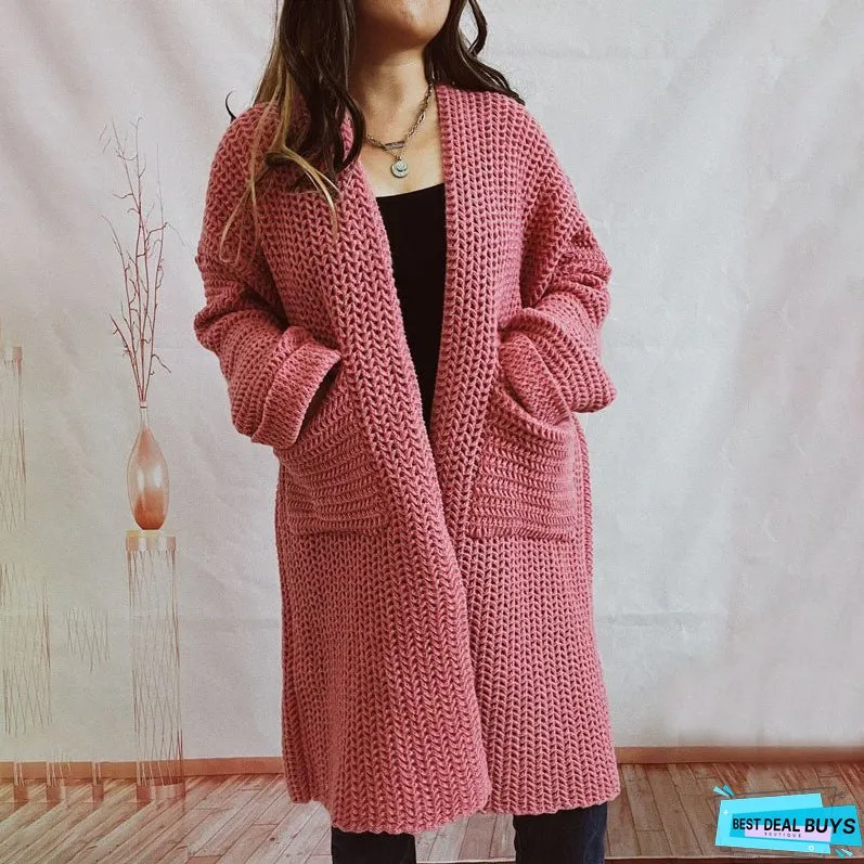 Casual Solid Colour Knitted Cardigan