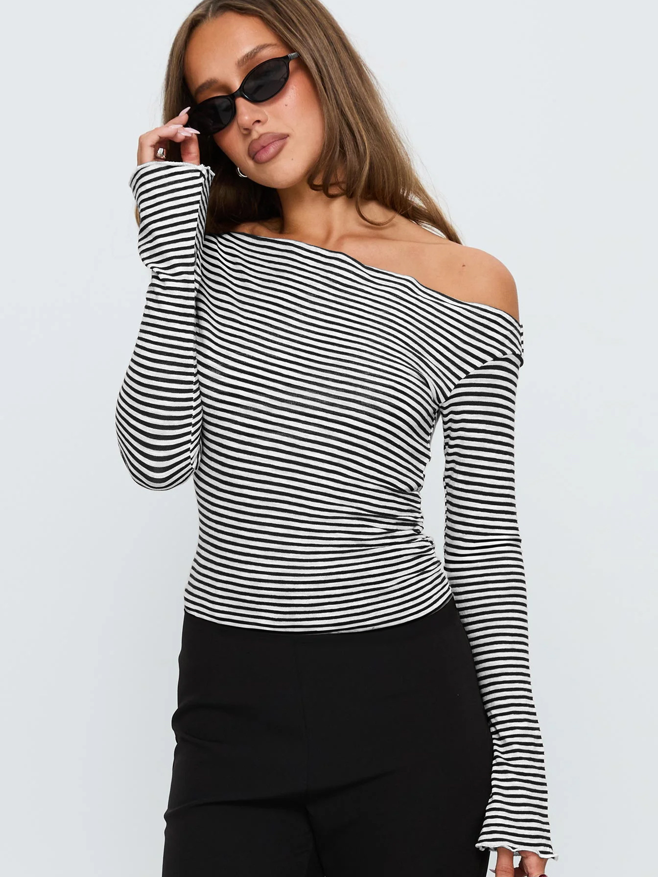 Striped Off-Shoulder Long Sleeve Top - HIGIANNA&reg;