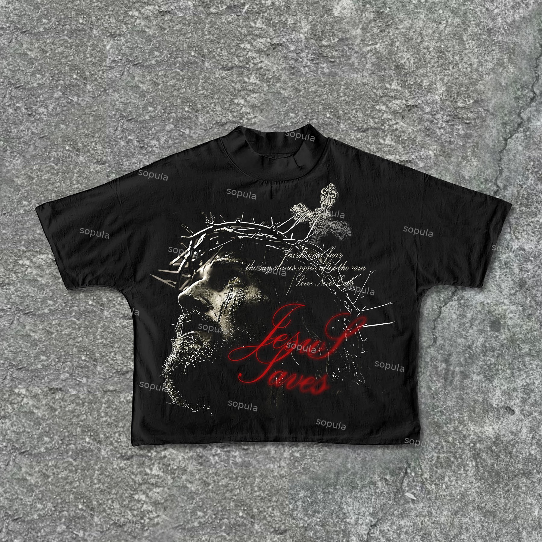 Sopula Retro Jesus Cross Faith Graphic Print Cropped T-Shirts