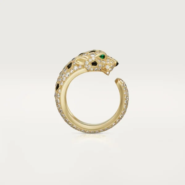 Panthere de Cartier ring, medium model, semi-paved yellow gold, emeralds, onyx, diamonds