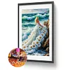 M&auml;dchen in einem blumigen Kleid am Meer - runder Bohrer Diamantmalerei - 40*70cm (gro&szlig;e Gr&ouml;&szlig;e)