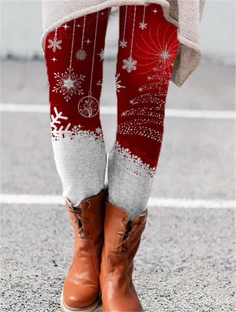 Christmas Elastic Waist Printed Leggings