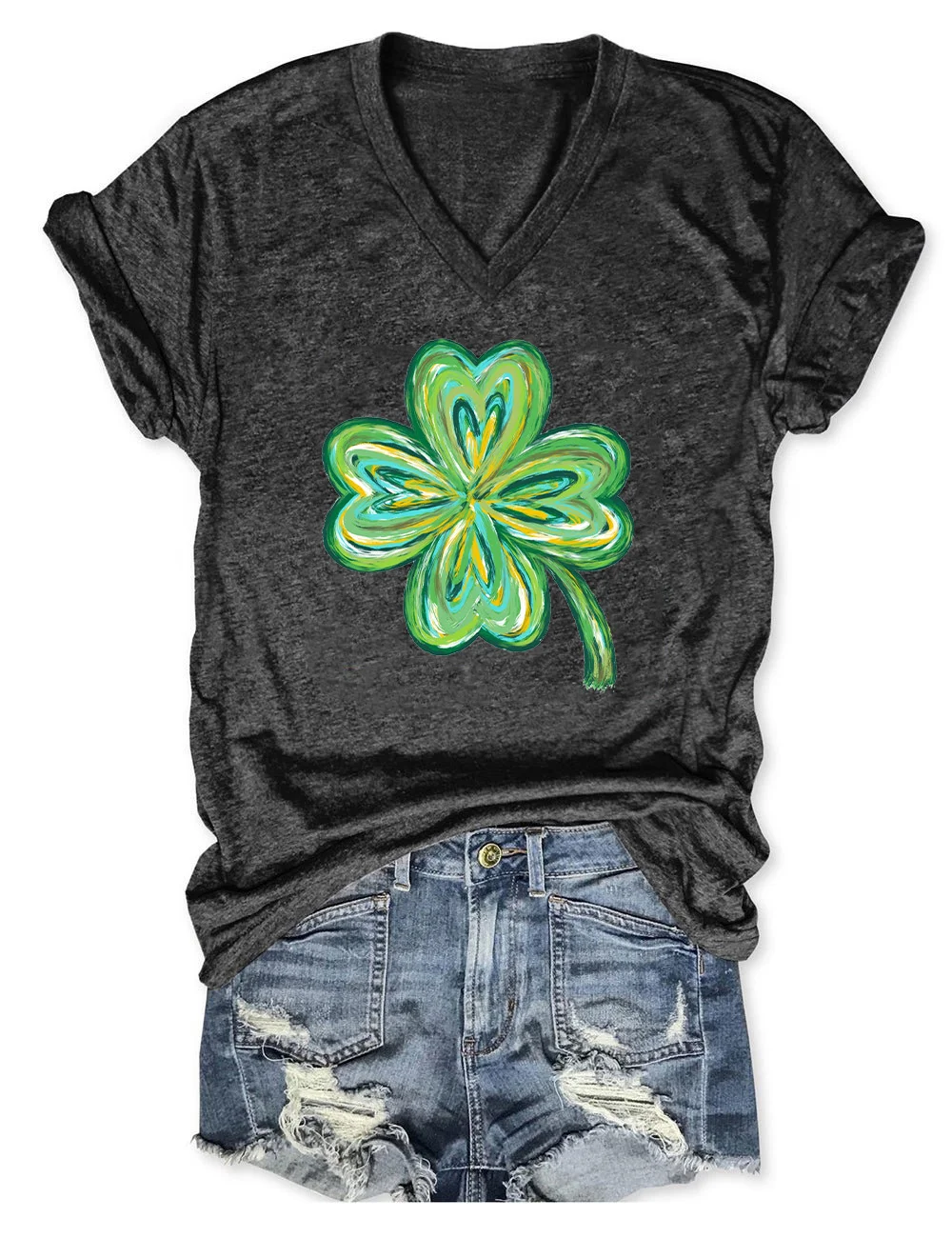 St. Patrick's Day Shamrock Lucky V-Neck T-Shirt
