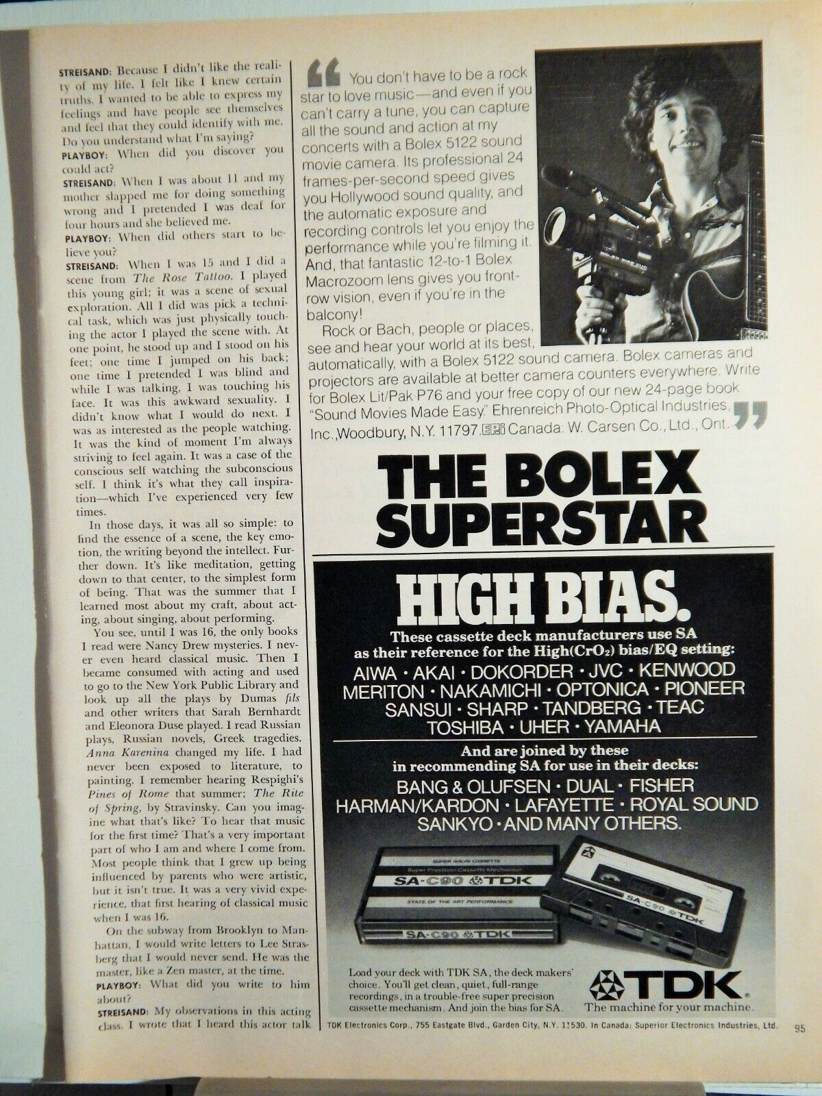 BOLEX 5122 SOUND CAMERA / TDK HIGH BIAS CASSETTE TAPE ORIG. VTG 1977 Photo Poster painting AD,