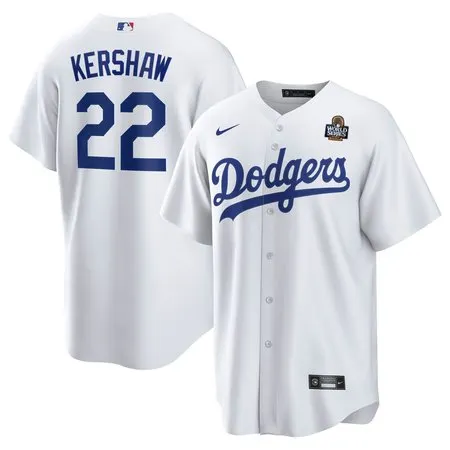 Men's Los Angeles Dodgers #22 Clayton Kershaw  White 2024 World Series Home Replica Player Jersey