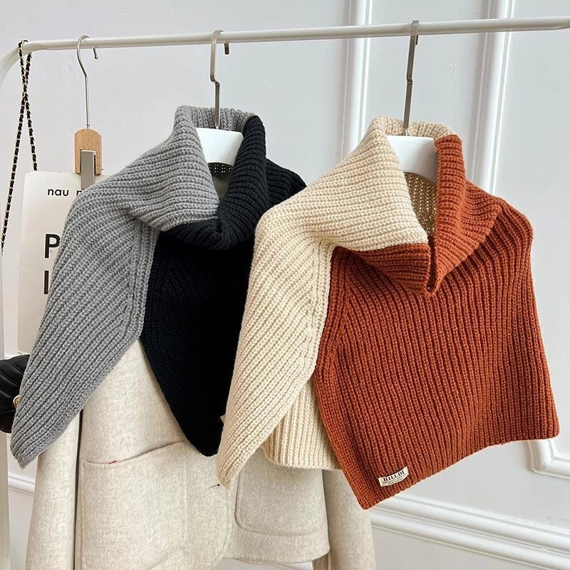 Korean Style High-grade Color Matching Turtleneck Collar Women’s Autumn And Winter Versatile Pullover Scarf New Cape Knitted Shawl
