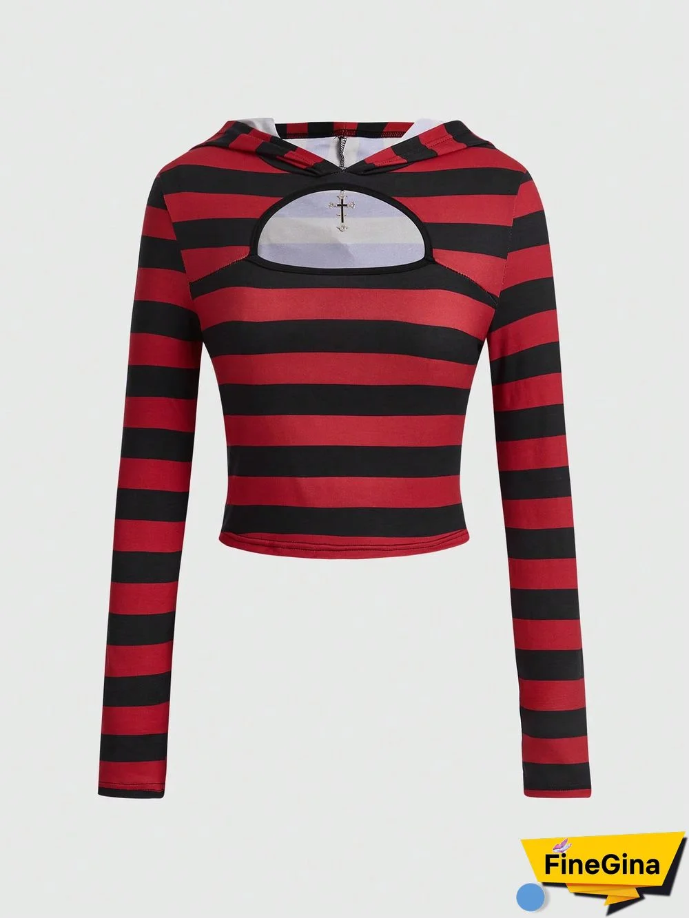 Goth Striped Cut Out Front Hoodie
