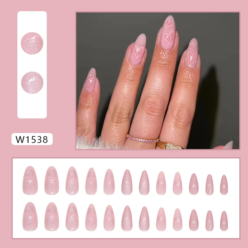 Churchf Churchf Cat's Eye Wearing Armor Removable Oval Nail Piece Nail Pink Love Nail Patch 24 Pieces