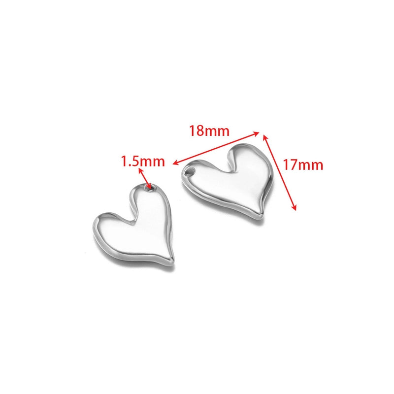 5 PCS/Package 14*17mm 304 Stainless Steel Heart Shape Pendant Jewelry Accessories