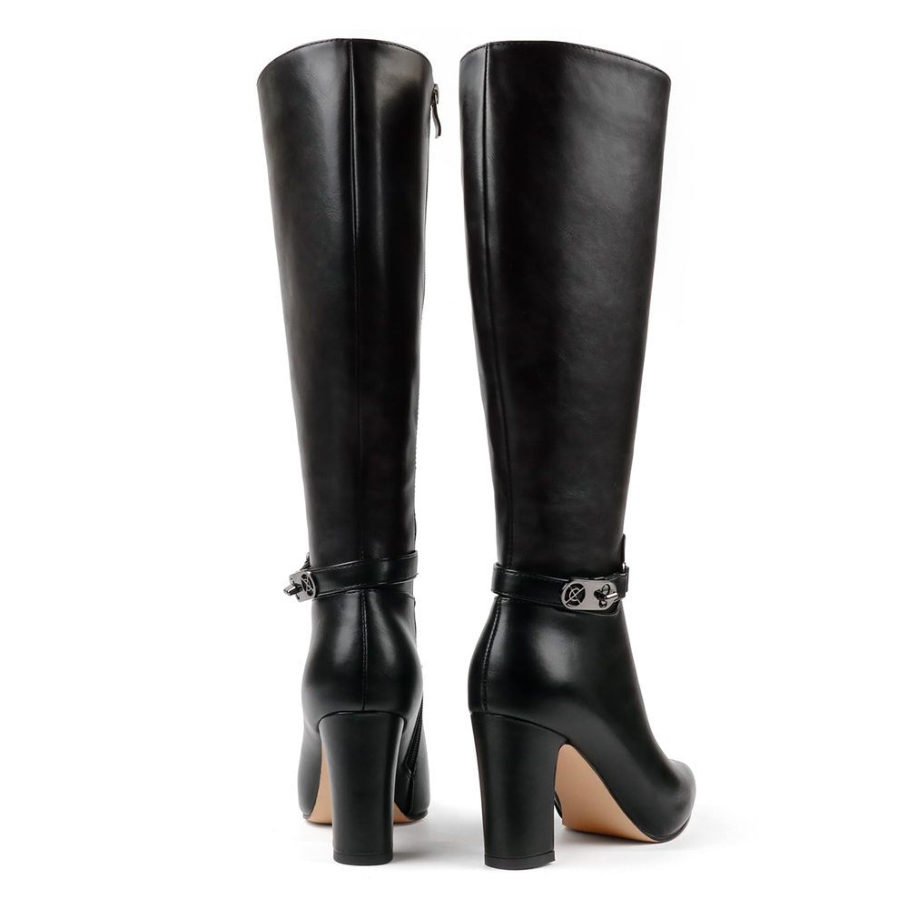 3.35" Women's Knee Boots Block Chunky Heels Zipper Fashion Sexy Boot-MERUMOTE