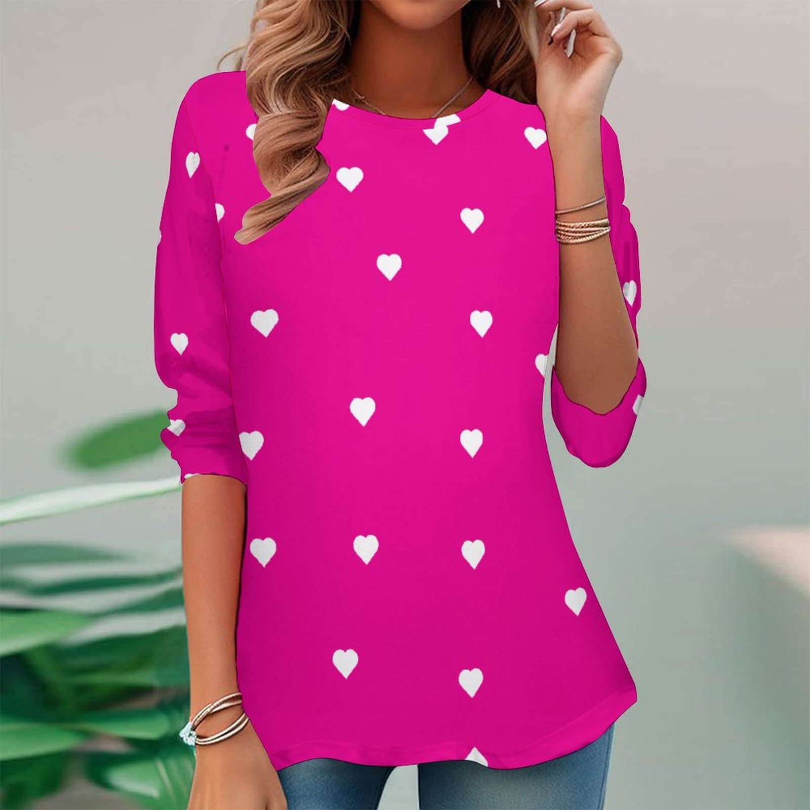 Women Long Sleeve V-neck Graphic Floral Printed Top