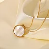 White Shell Moon Star Round Pendant 18K Golden Necklace