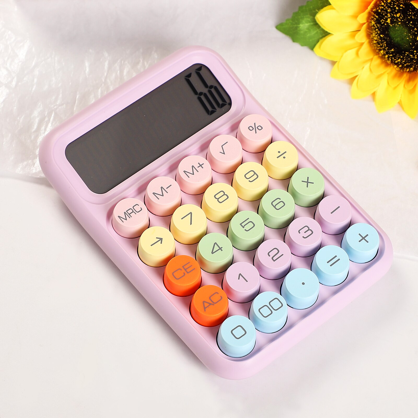 Journalsay 1 Pc Kawaii Candy Color 12-digits Mechanical Key Calculator Battery Portable Calculator