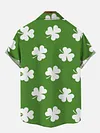 St. Patricks Day Vacation Green And White Clovers Printing Hawaiian Short Sleeve Shirt