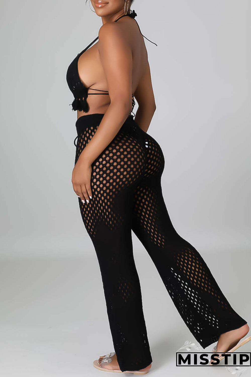 Orange Sexy Solid Bandage Hollowed Out Backless Halter Sleeveless Two Pieces