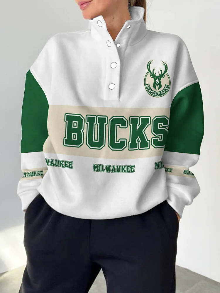 Milwaukee Bucks  2025 New Design Casual Snap Mockneck Pullover