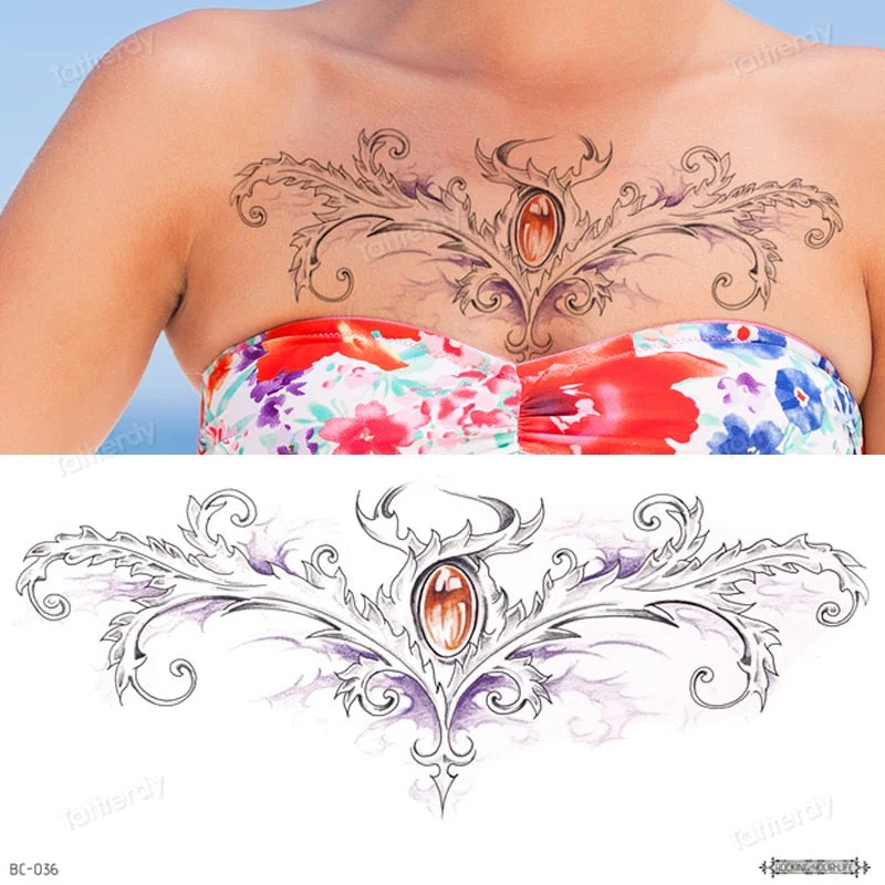 sexy tattoo sticker women lace Amazing Temporary Tattoos jewel black fake henna tattoo breast underboob body art flowers rose