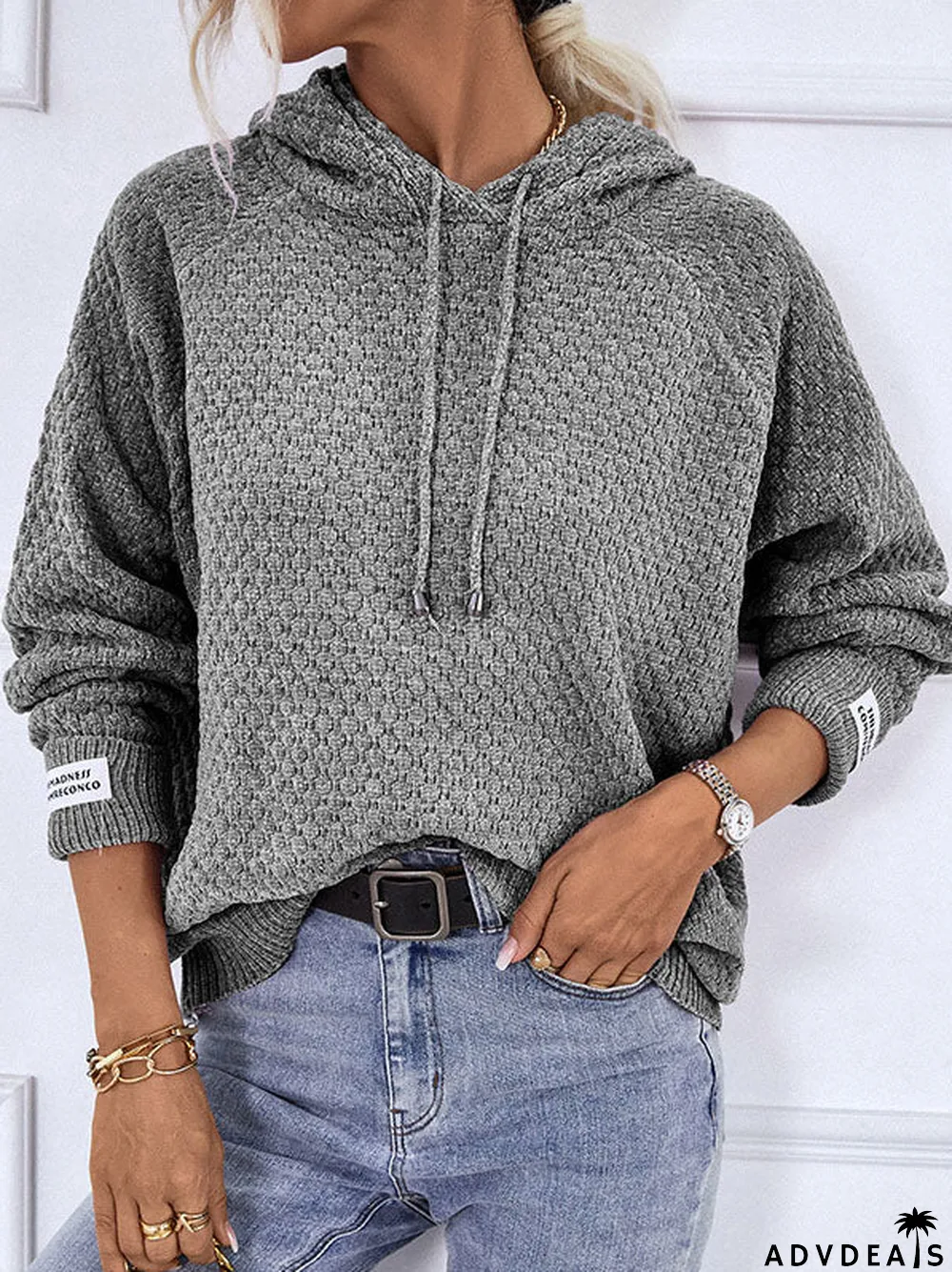 Women Long Sleeve Hooded Lace-up Sweaters