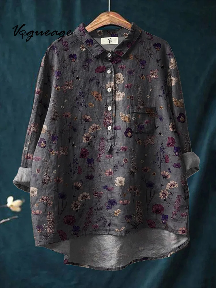 Elegant And Simple Small Florals Print Cotton And Linen Shirt
