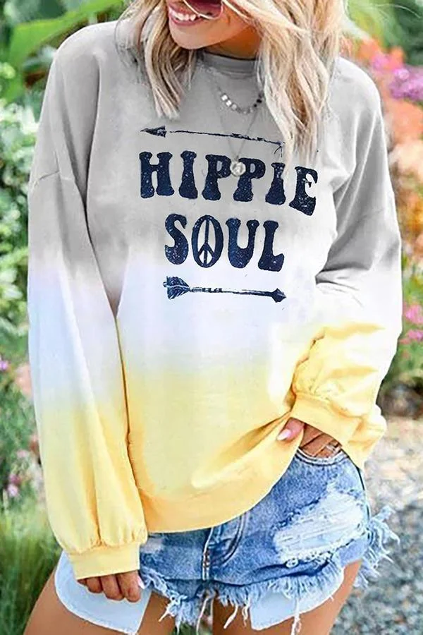 Gradient Slogan Round Neck Sweatshirt-Allyzone-Allyzone
