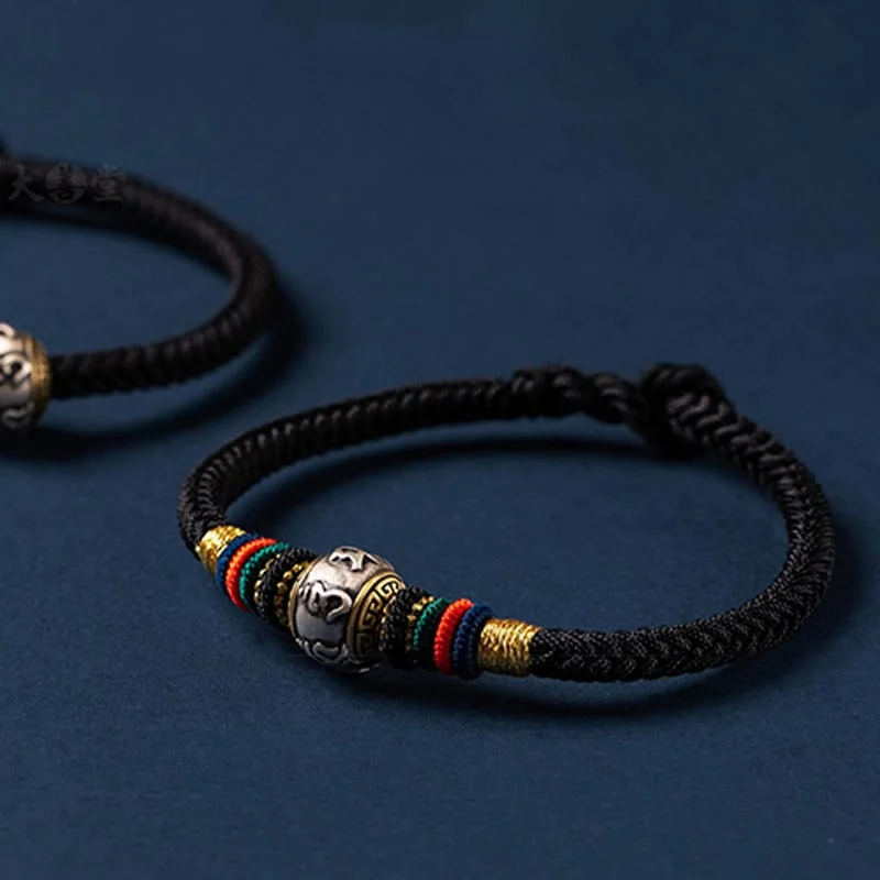 925 Sterling Silver Tibet Handmade Om Mani Padme Hum Luck Protection King Kong Knot Braided Bracelet